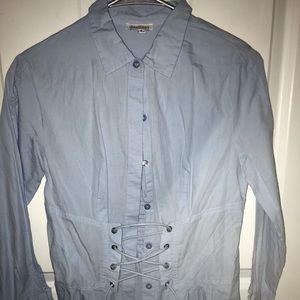 Tie up corset, button up collar shirt